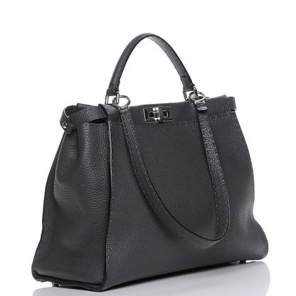 Fendi Cuoio Romano Selleria Bi-Color Large Peekaboo Iconic Satchel Asfalto Latte 4 of 8