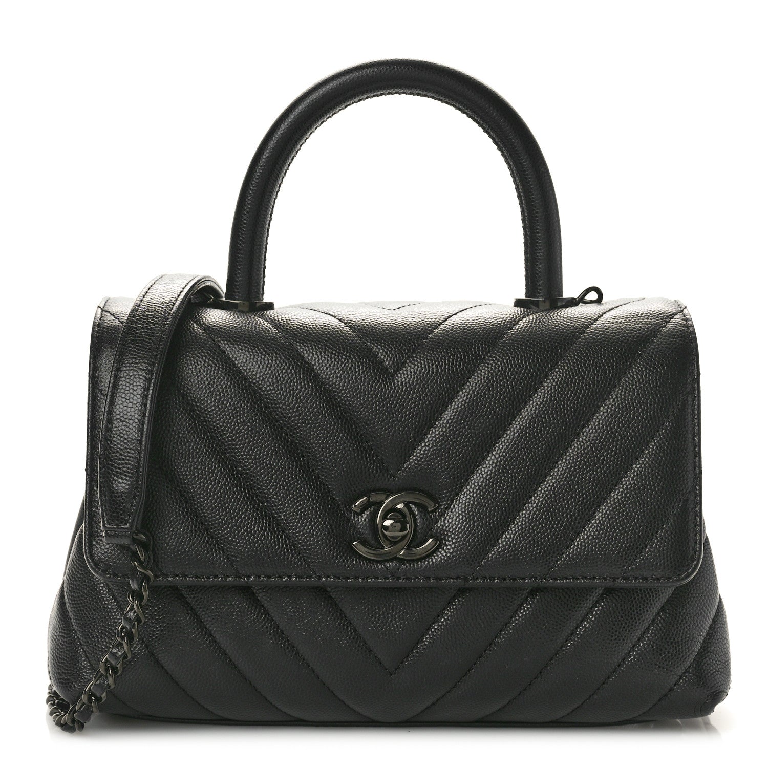 Chanel Caviar Chevron Quilted Mini Coco Handle Flap So Black 1 of 9