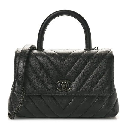 Chanel Caviar Chevron Quilted Mini Coco Handle Flap So Black 1 of 9