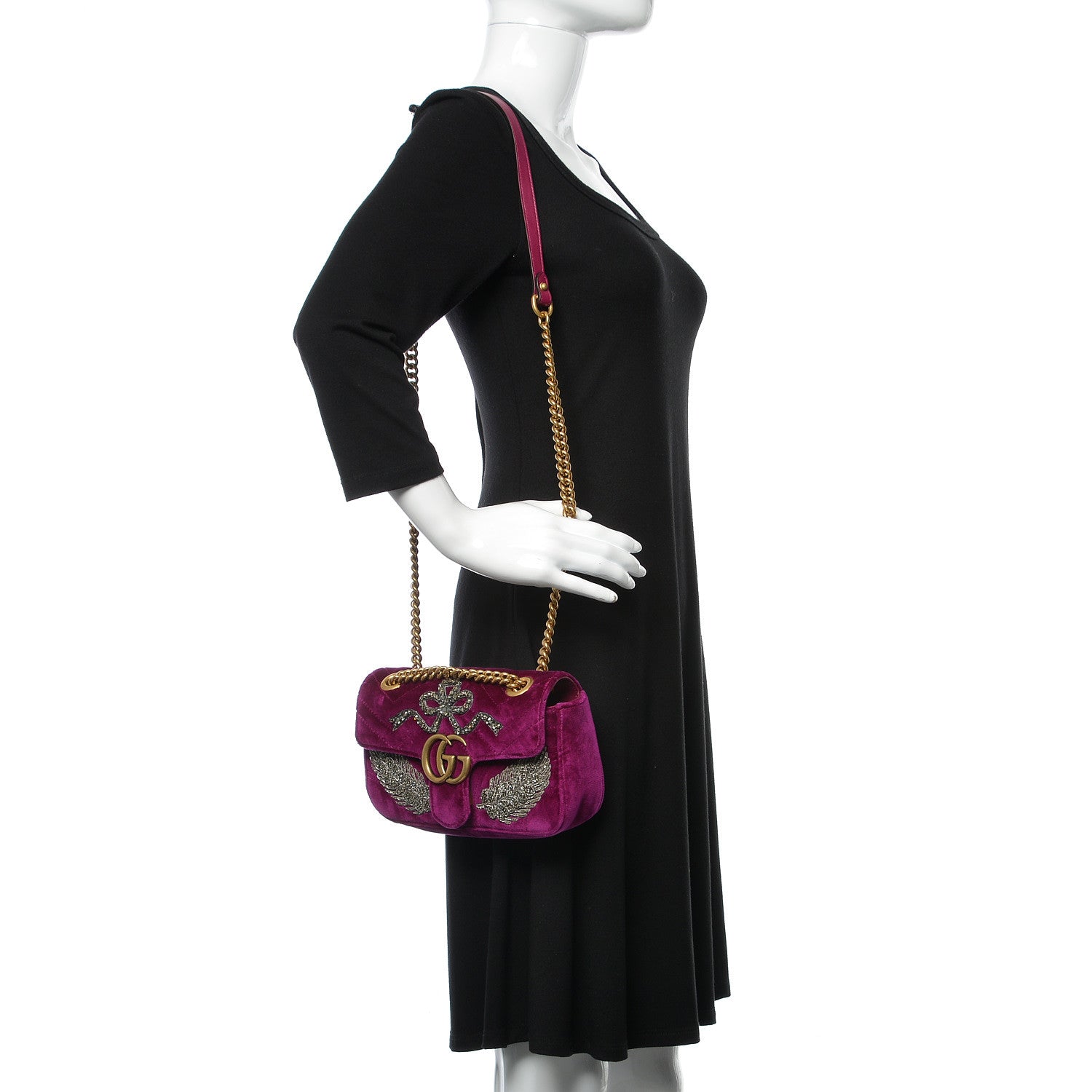 Gucci Velvet Matelasse Embroidered Mini GG Marmont Shoulder Bag Bordeaux 2 of 10