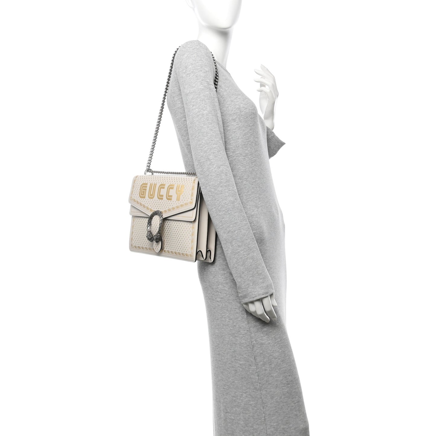 X SEGA Calfskin GUCCY Stars Medium Dionysus Shoulder Bag Mystic White Gold