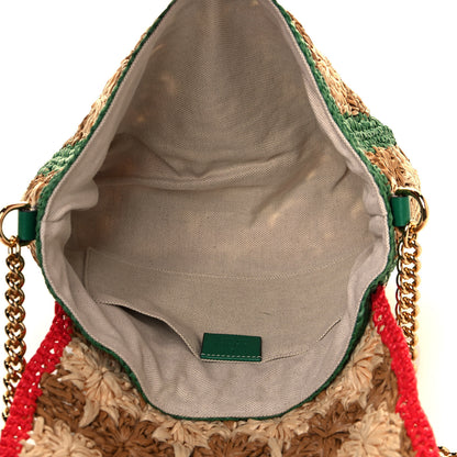 Gucci Raffia Azalea Calfskin Crochet Flower Small GG Marmont Shoulder Bag Natural Ecru Green Red New Shamarock 5 of 13