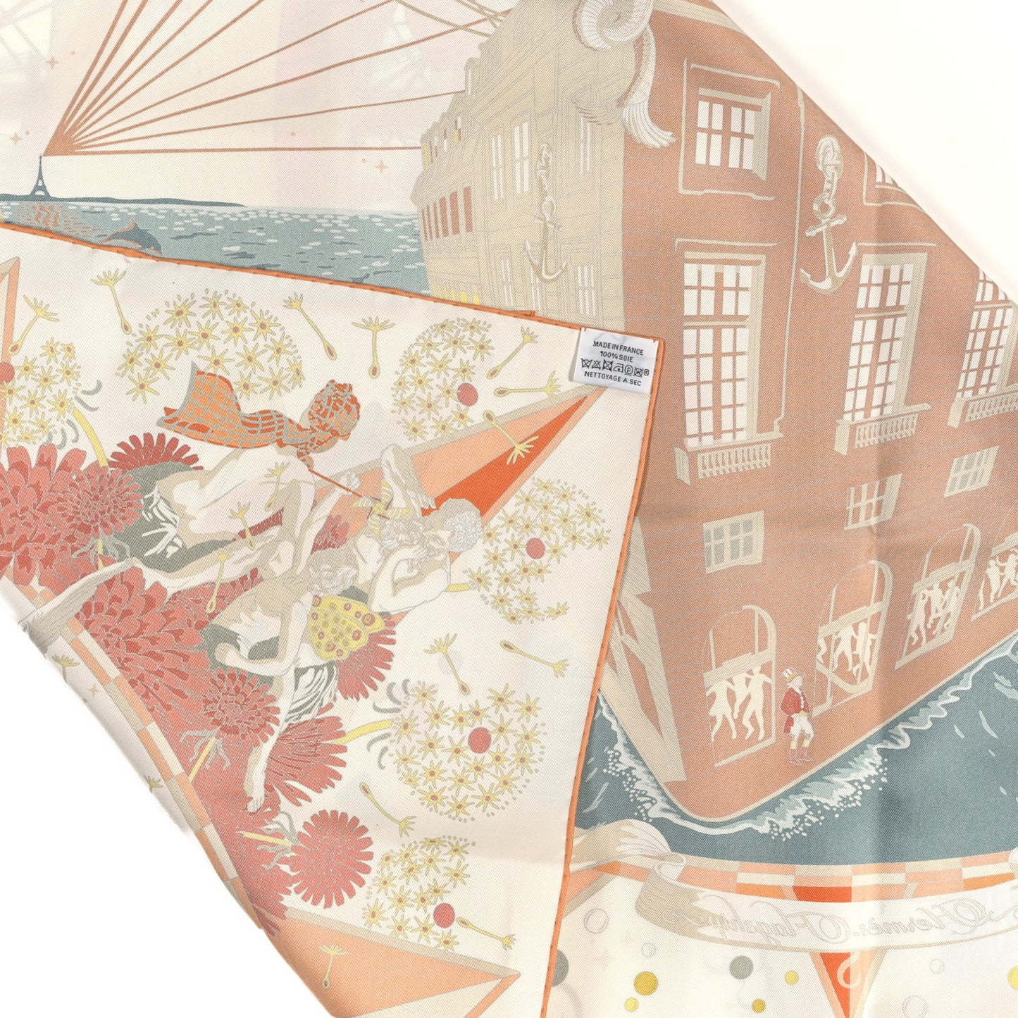 Silk Flagship Scarf 90 Creme Orange Vert