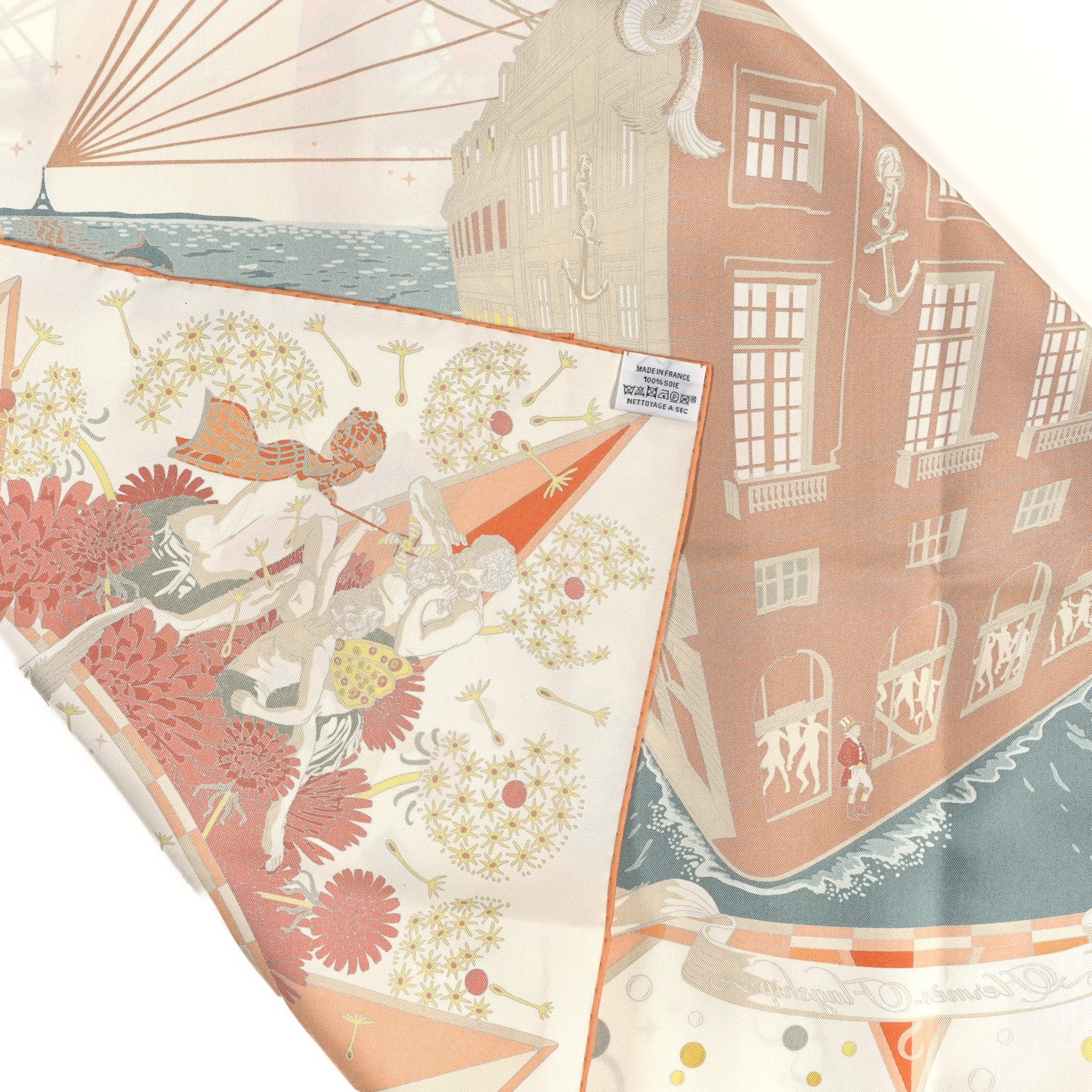 Hermes Silk Flagship Scarf 90 Creme Orange Vert 4 of 4