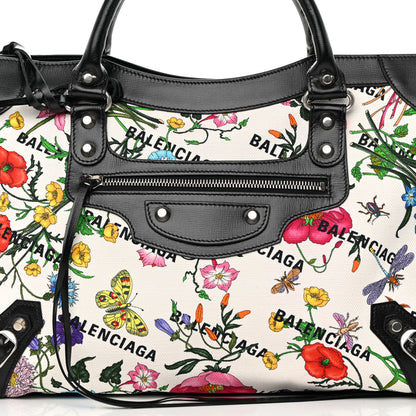 Balenciaga X GUCCI Canvas Azalea Calfskin Flora Logo Print Neo Classic Silver Hardware Medium City White Multicolor Black 8 of 12