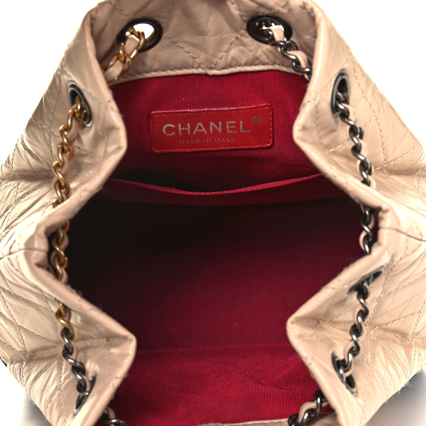 Aged Calfskin Quilted Small Gabrielle Backpack Beige Black