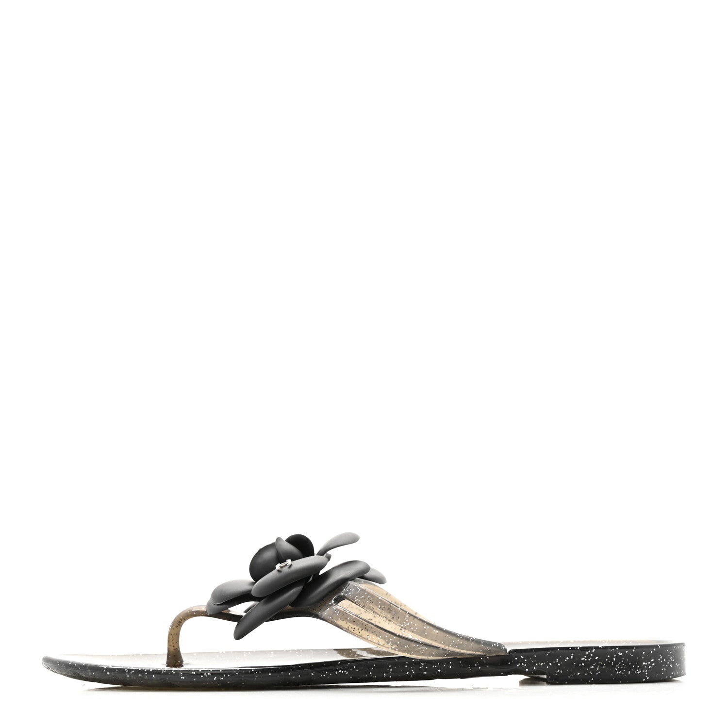Chanel Glitter Jelly Camellia Thong Sandals 37 Black 1 of 8