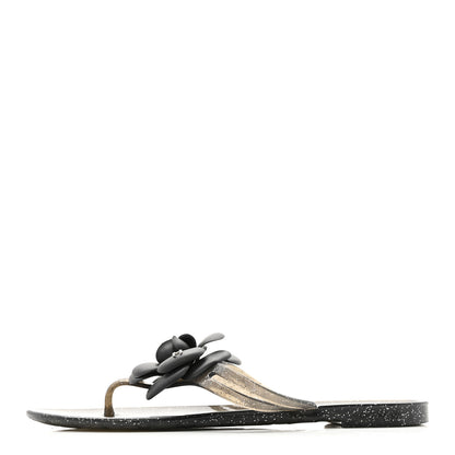 Chanel Glitter Jelly Camellia Thong Sandals 37 Black 1 of 8