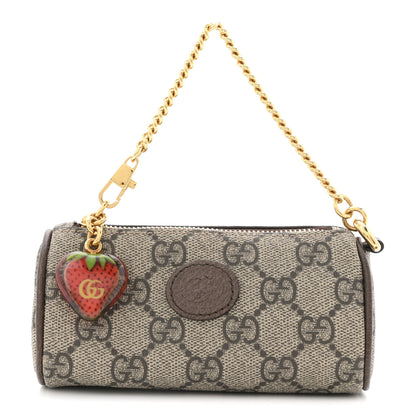 Gucci GG Supreme Monogram Strawberry Retro Interlocking G Barrel Coin Purse Beige Ebony 1 of 8