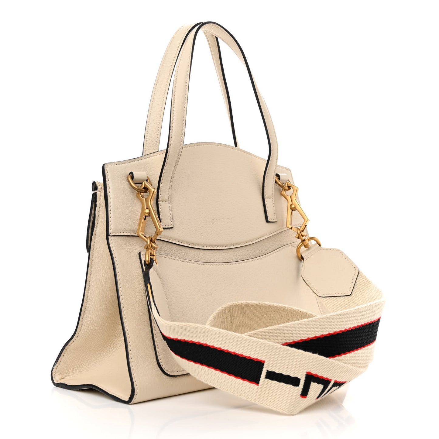 Grained Calfskin Web Stripe Butterfly Medium Totem Top Handle Bag White