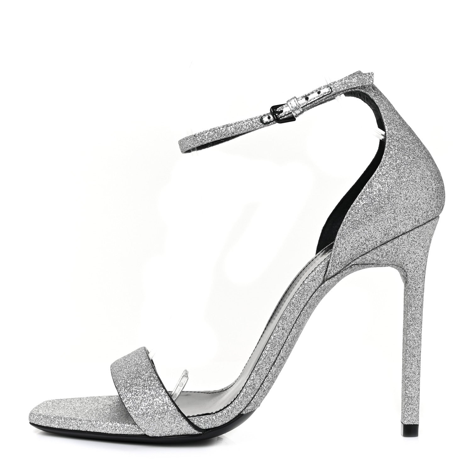 Saint Laurent Glitter Amber 105 Ankle Strap Sandals 38 Silver 1 of 9