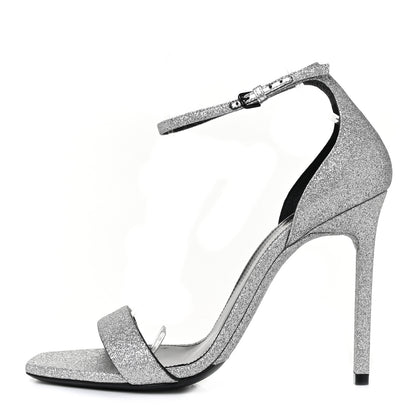 Saint Laurent Glitter Amber 105 Ankle Strap Sandals 38 Silver 1 of 9