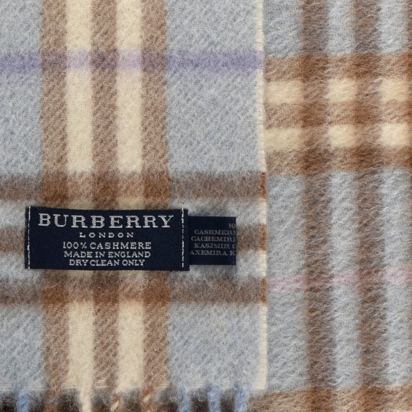 Cashmere Check Fringe Scarf Light Blue
