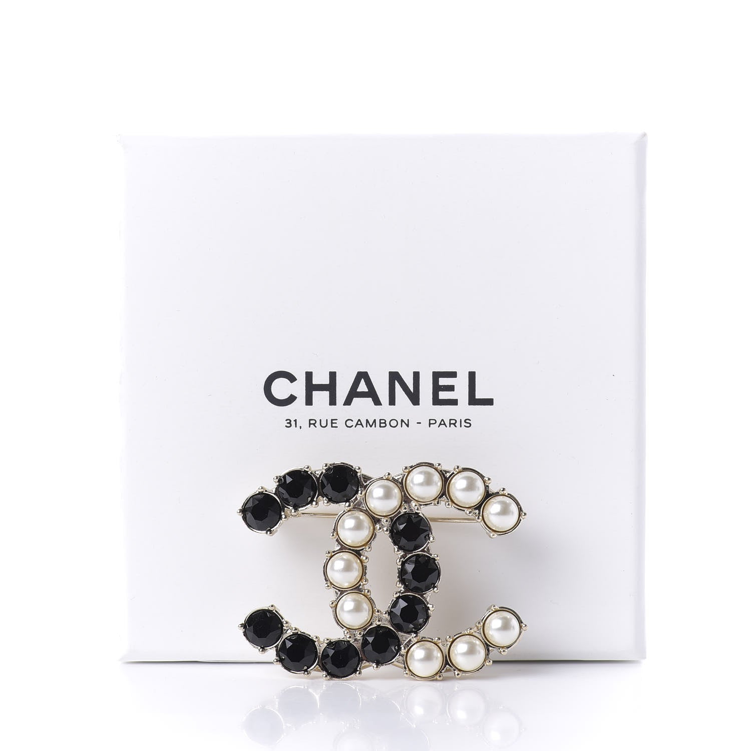 Chanel Crystal Pearl CC Dazzling Domino Brooch Gold Black 5 of 5