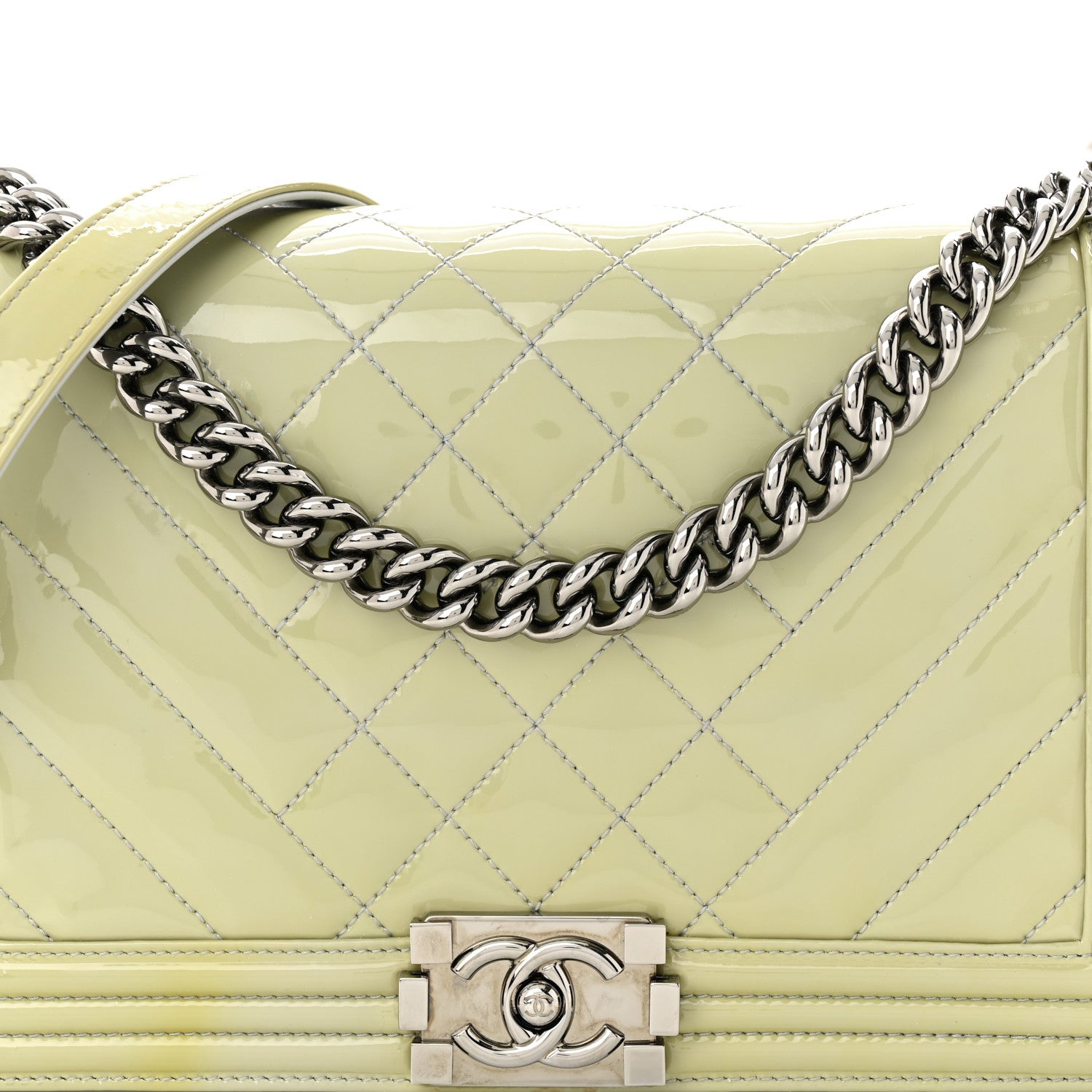 Chanel Patent Chevron Quilted New Medium Boy Flap Light Blue 8 of 11