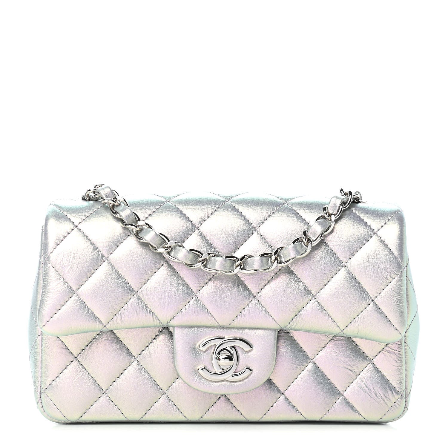 Chanel Iridescent Calfskin Quilted Mini Rectangular Flap Light Purple 1 of 10