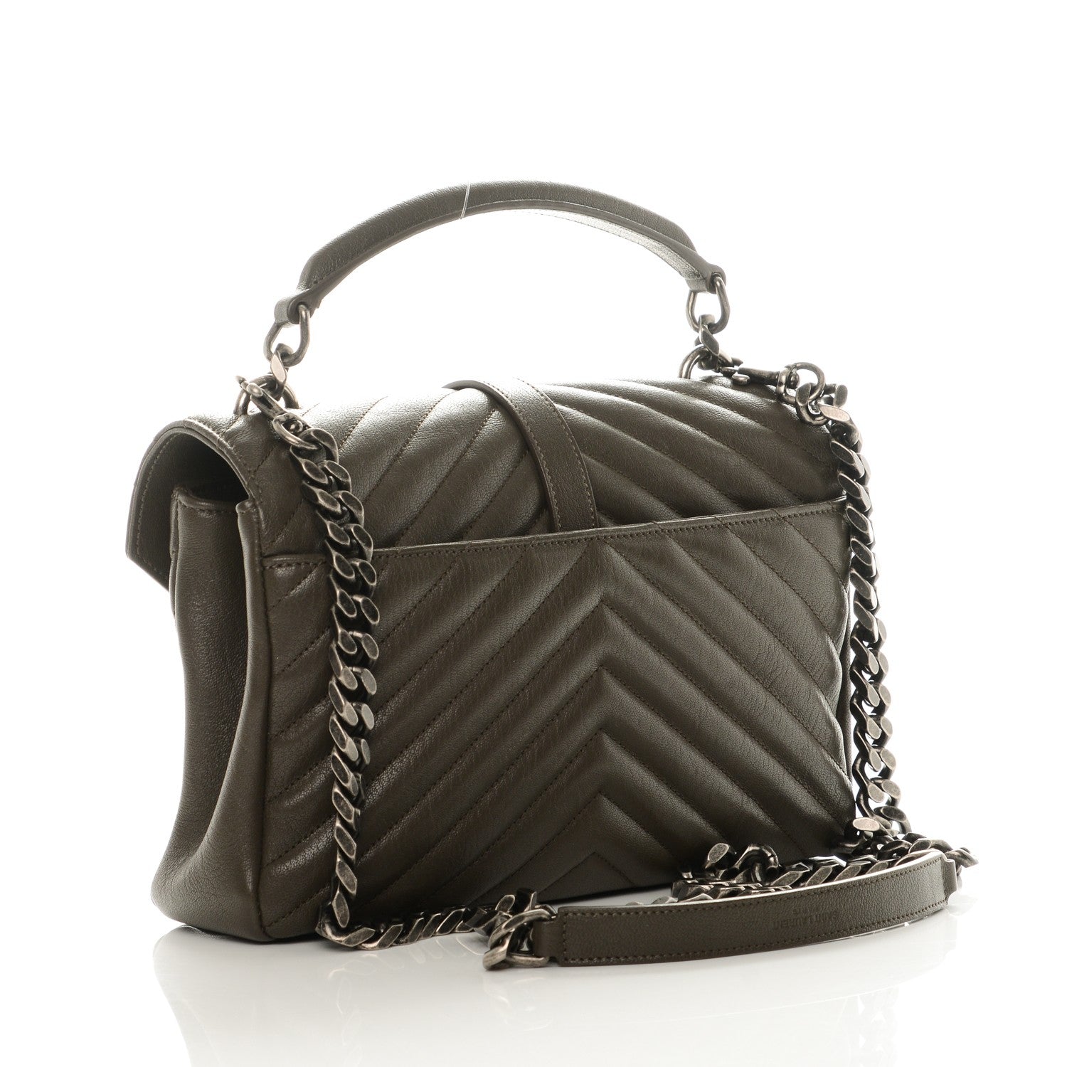 Saint Laurent Sheepskin Matelasse Chevron Monogram Medium College Bag Earth 3 of 6