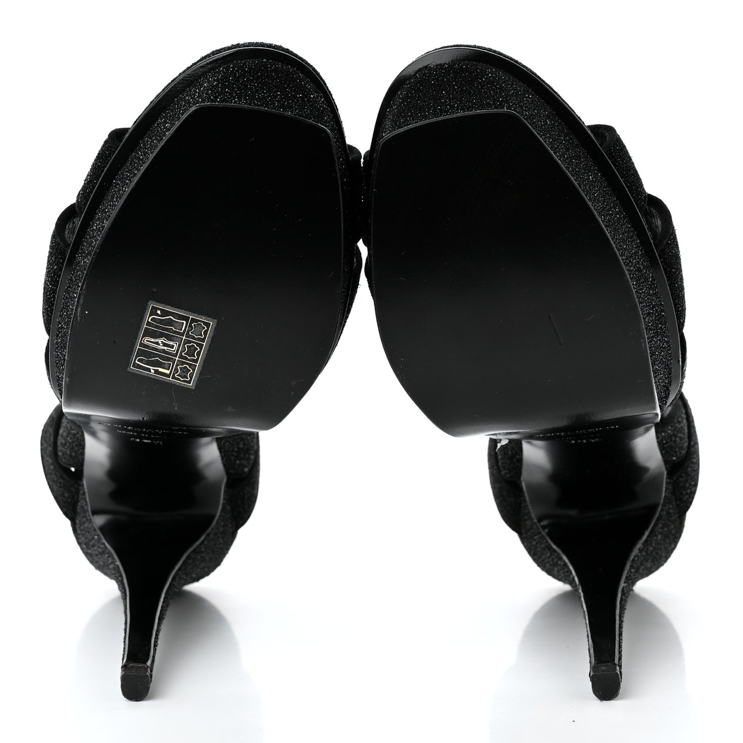 Glitter Effect Calfskin Tribute 105 Platform Sandals 38.5 Black