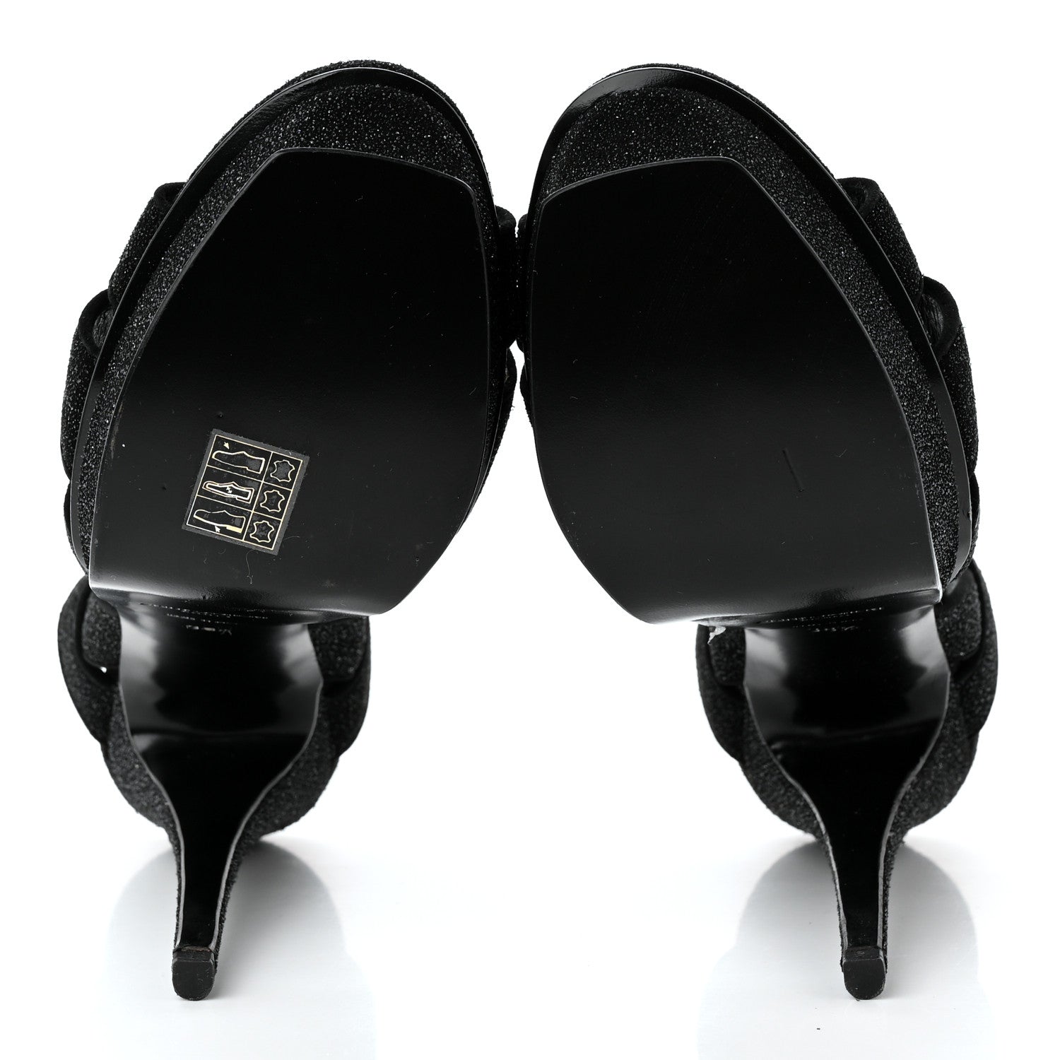 Saint Laurent Glitter Effect Calfskin Tribute 105 Platform Sandals 38.5 Black 5 of 8