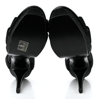Saint Laurent Glitter Effect Calfskin Tribute 105 Platform Sandals 38.5 Black 5 of 8