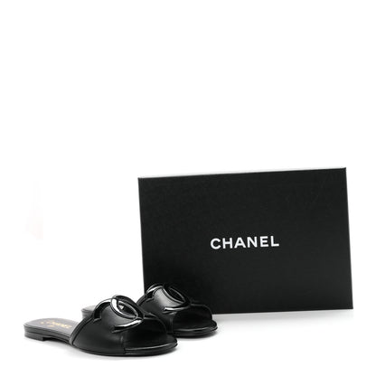 Chanel Lambskin Patent Calfskin CC Cutout Mules 37.5 Black 10 of 10