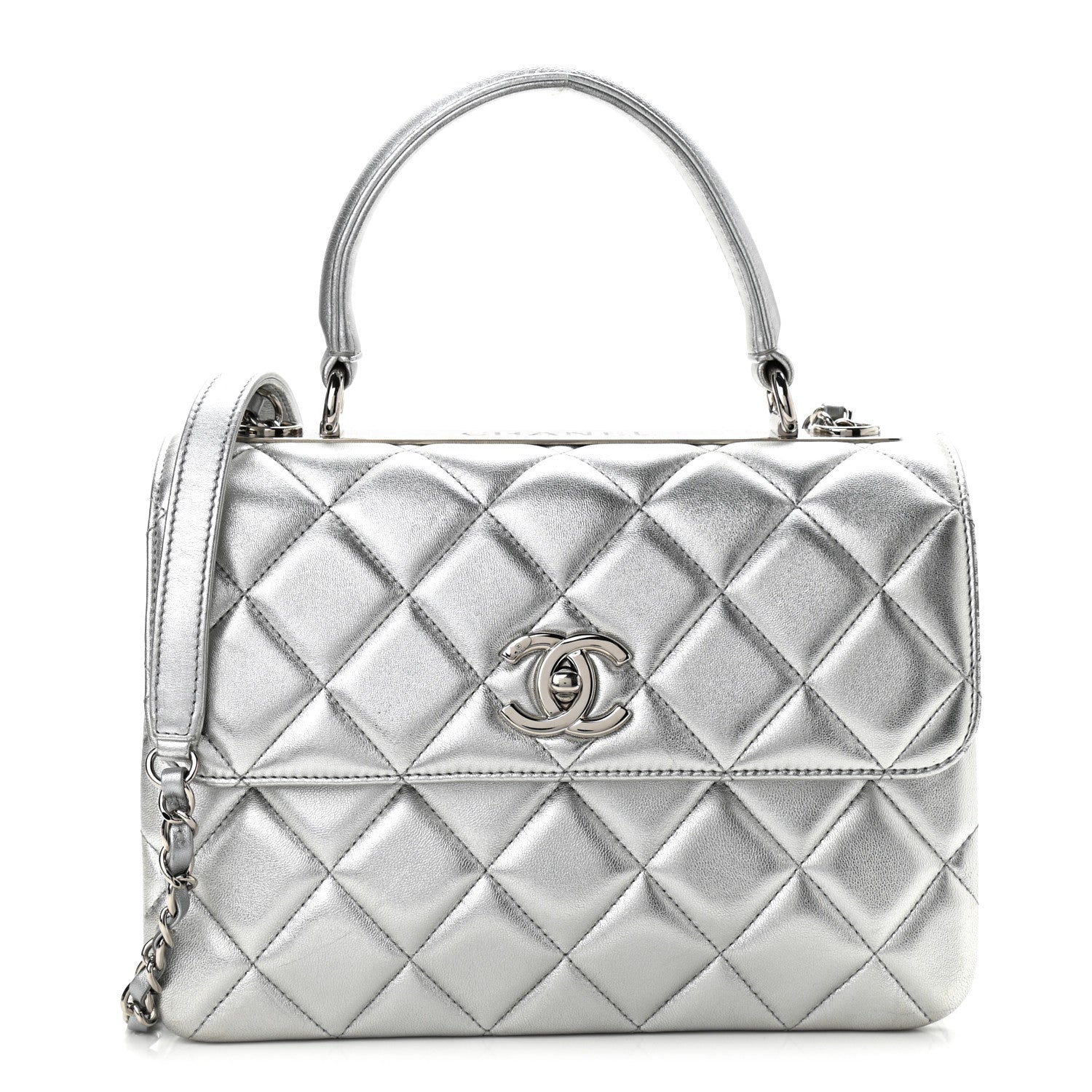 Chanel Metallic Lambskin Quilted Small Trendy CC Flap Dual Handle Bag Silver 1 of 10