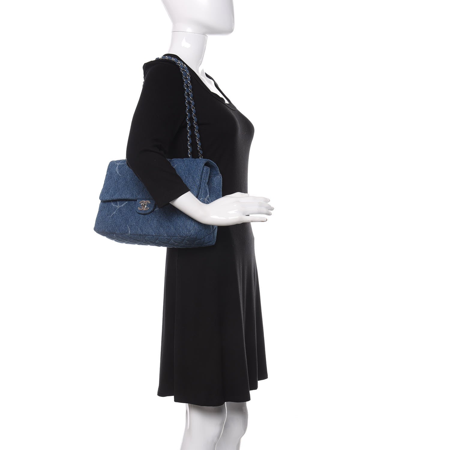 Chanel Denim Quilted CC Print Jumbo Single Flap Blue 2 of 11