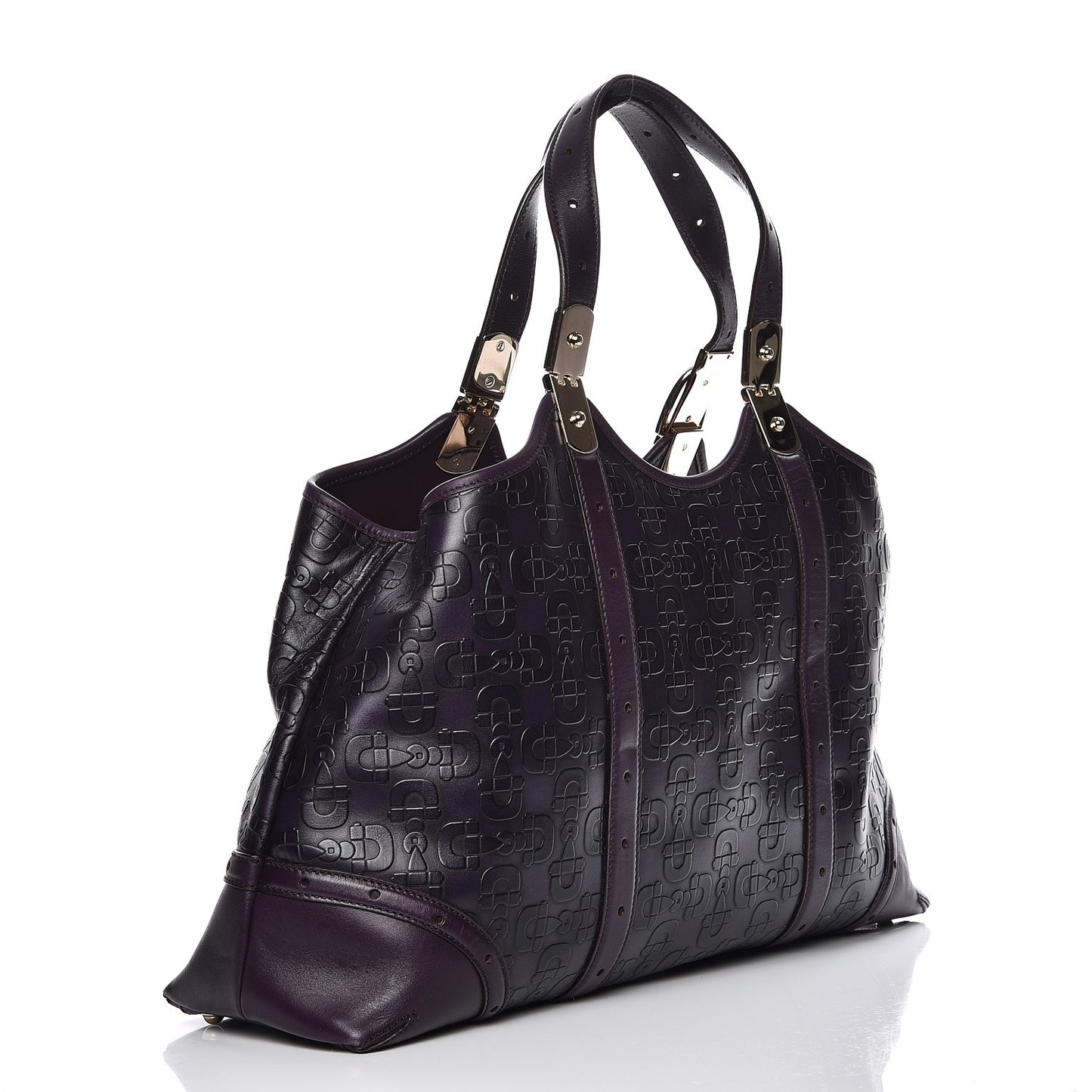 Calfskin Horsebit Embossed Large Glam Shoulder Bag Purple