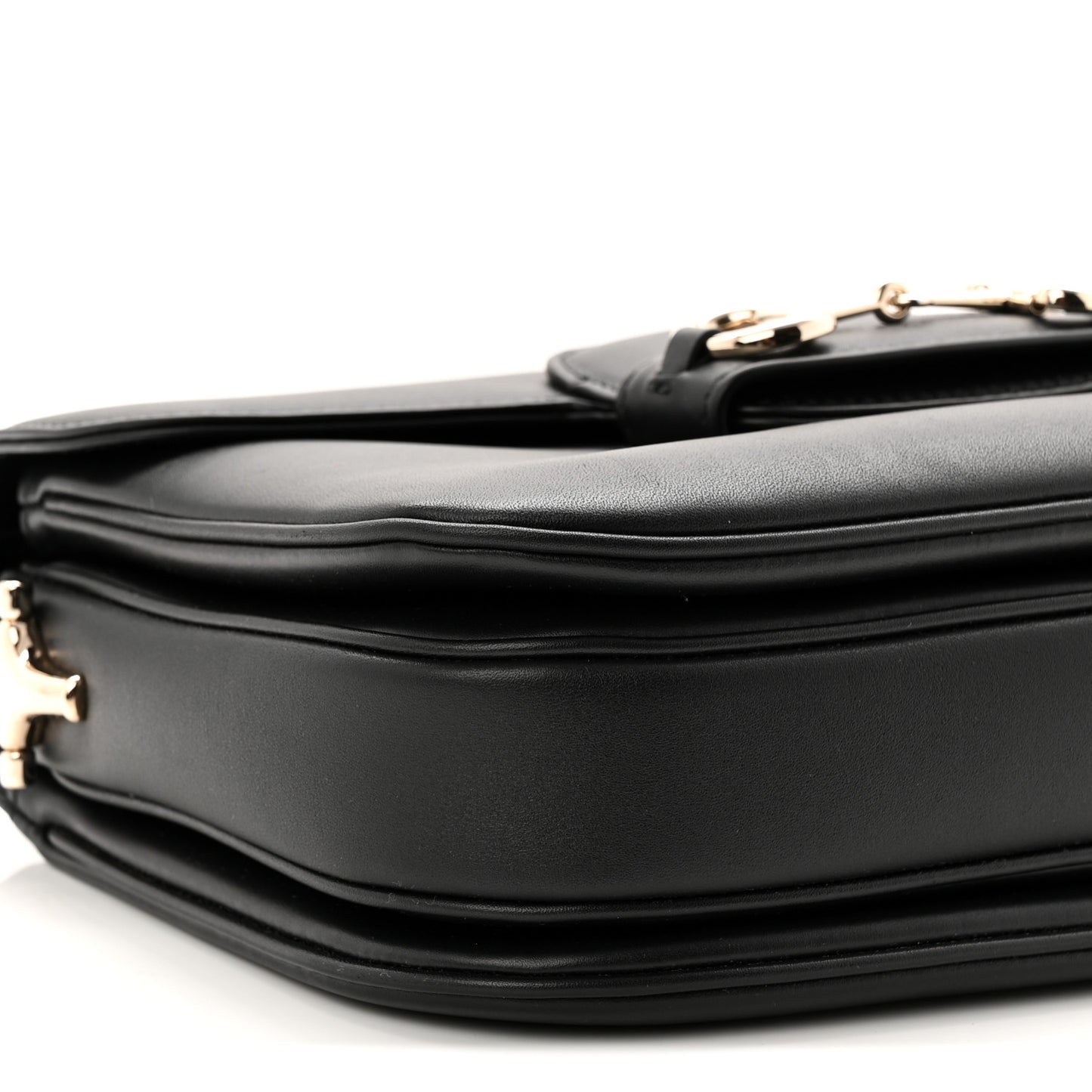 Ciny Lux Calfskin Horsebit 1955 Soft Small Shoulder Bag Black
