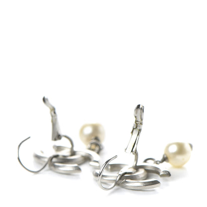 Chanel Baguette Crystal Pearl CC Drop Earrings Silver 3 of 5