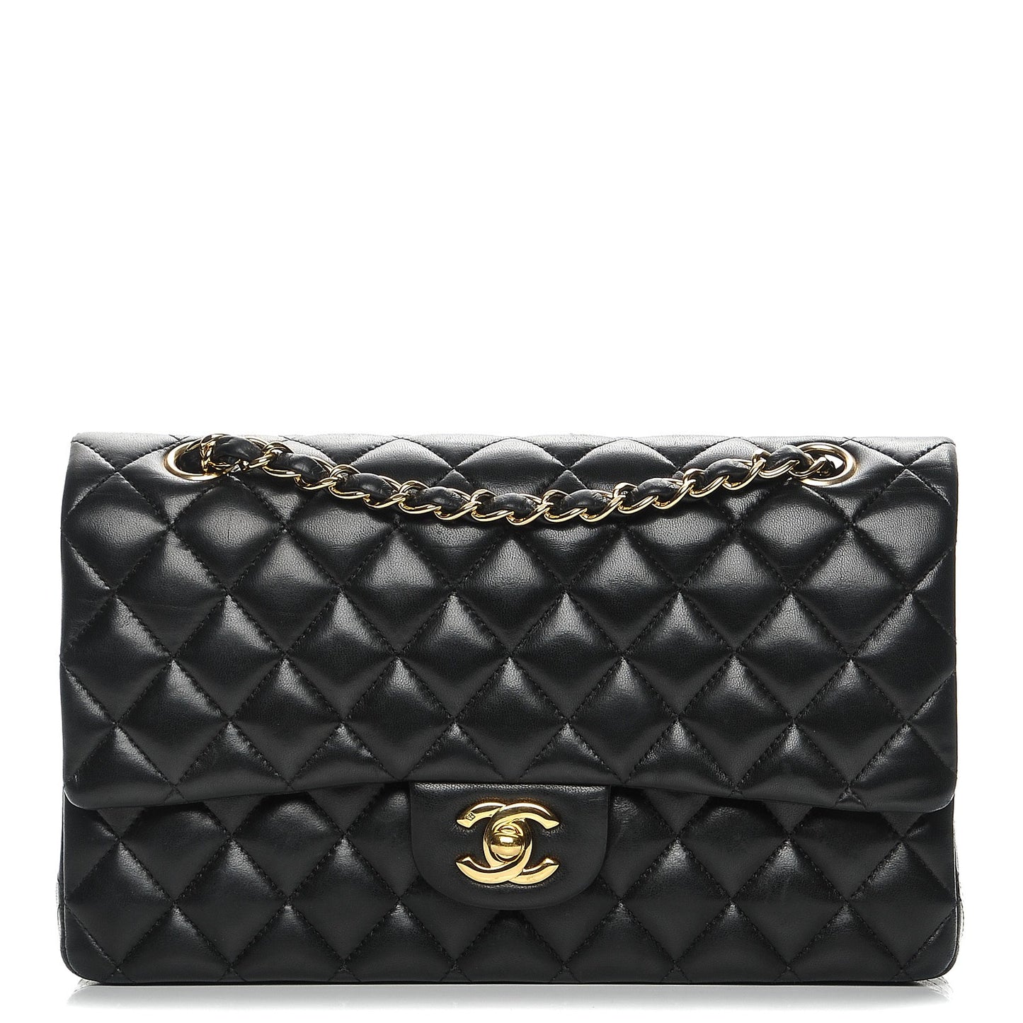Lambskin Quilted Medium Double Flap Black