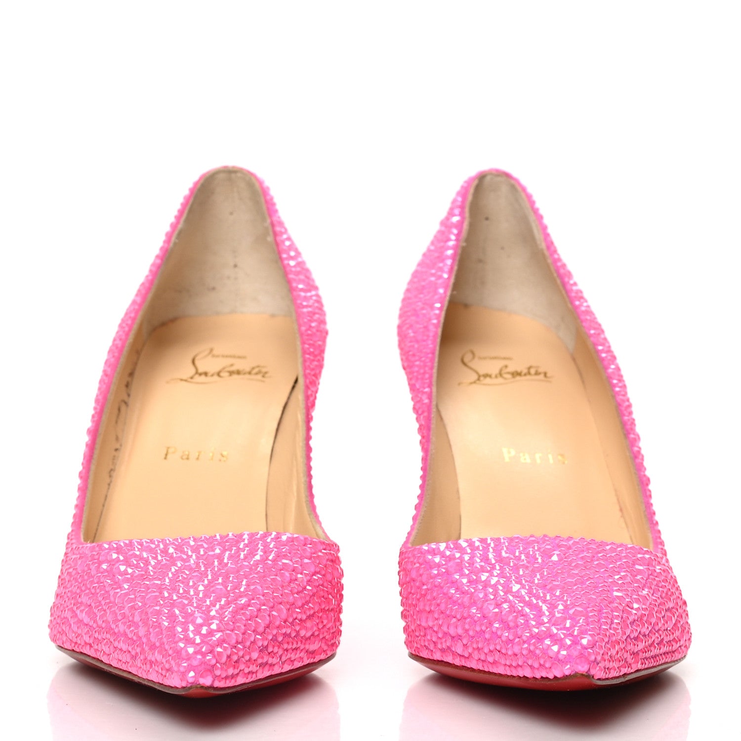 Christian Louboutin Veau Velours Strass Clare 80 Pumps 37.5 Diva Pink Fluo 2 of 7