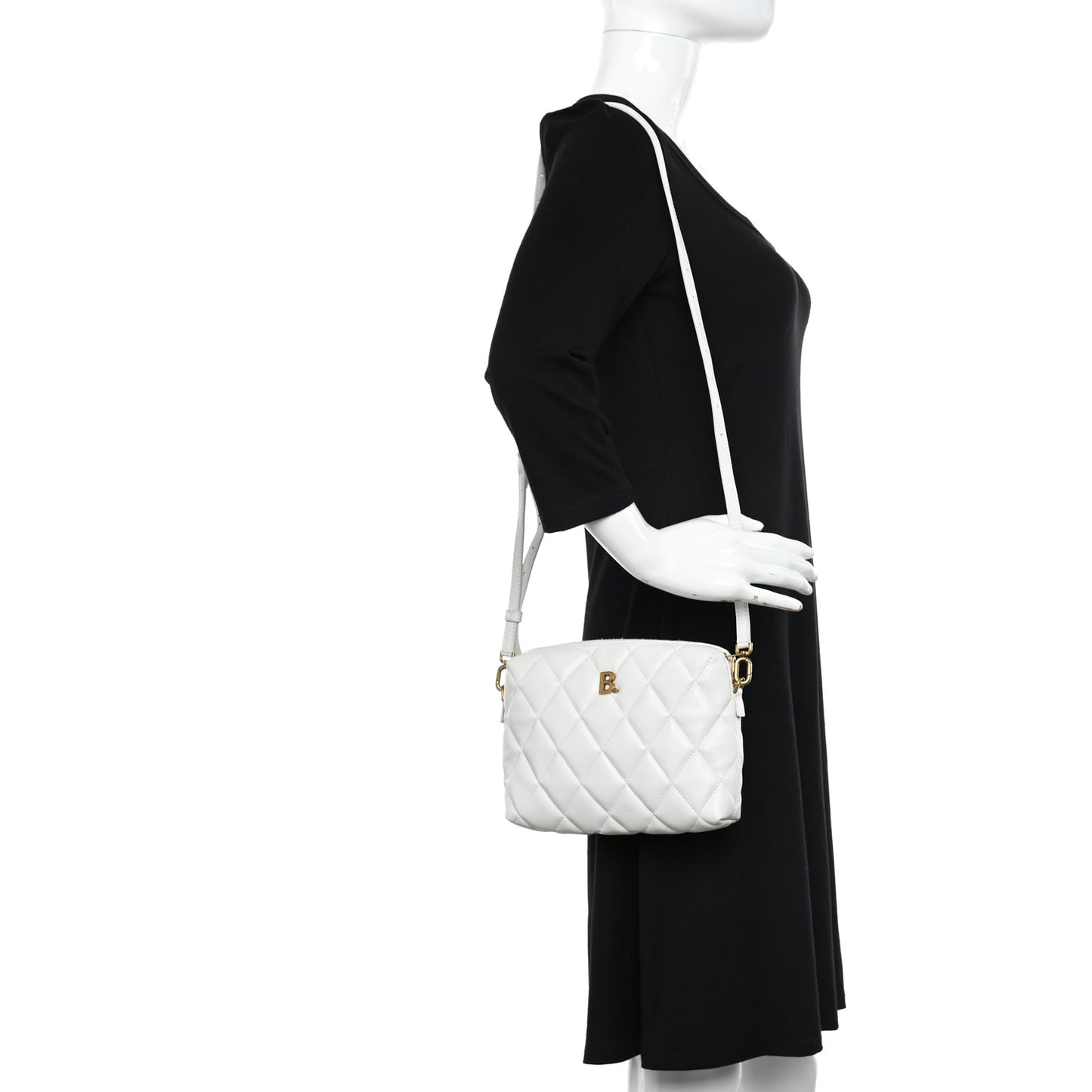 Nappa Calfskin Quilted Touch B Camera Shoulder Bag White