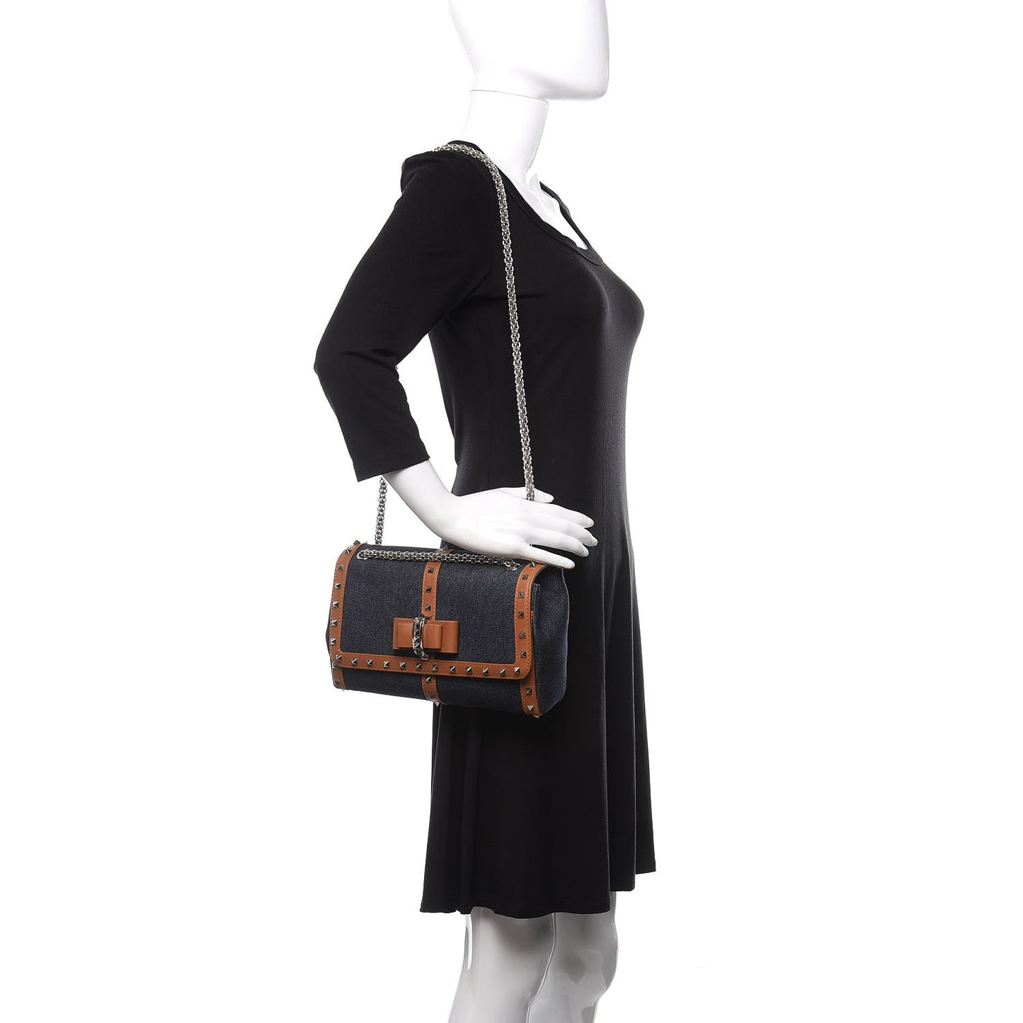 Denim Calfskin Spiked Small Sweety Charity Shoulder Bag Blue Cuoio