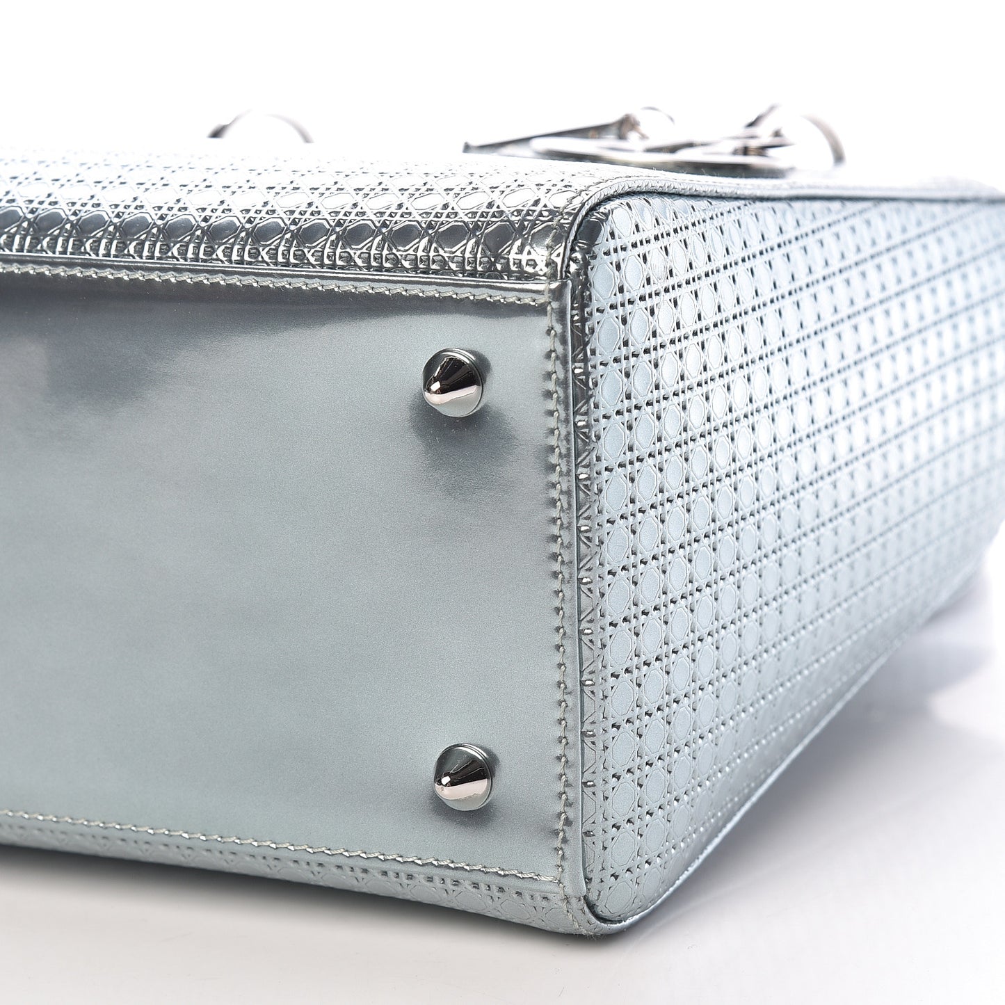 Metallic Patent Micro-Cannage Medium Lady Dior Light Blue