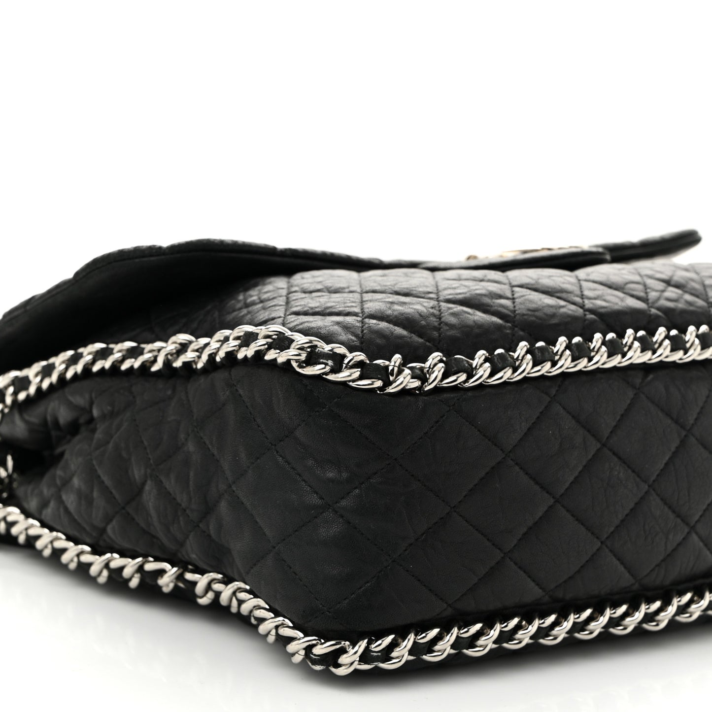 Washed Lambskin Quilted Maxi Chain Around Flap Black