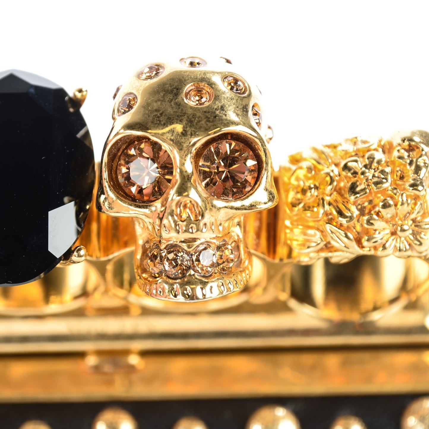 Nappa Studded Skull Knuckle Duster Clutch Black