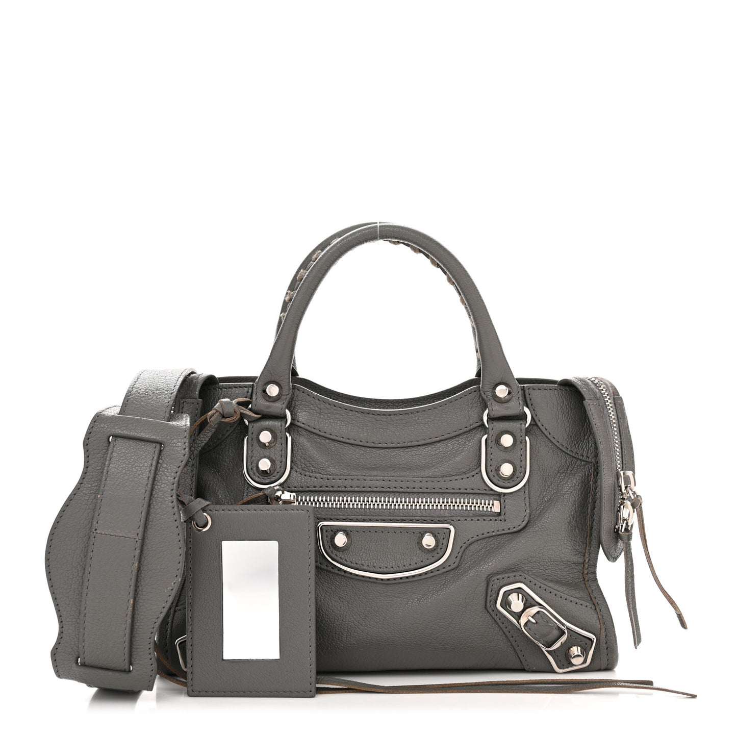 Chevre Silver Metallic Edge Hardware Mini City Gris Acier