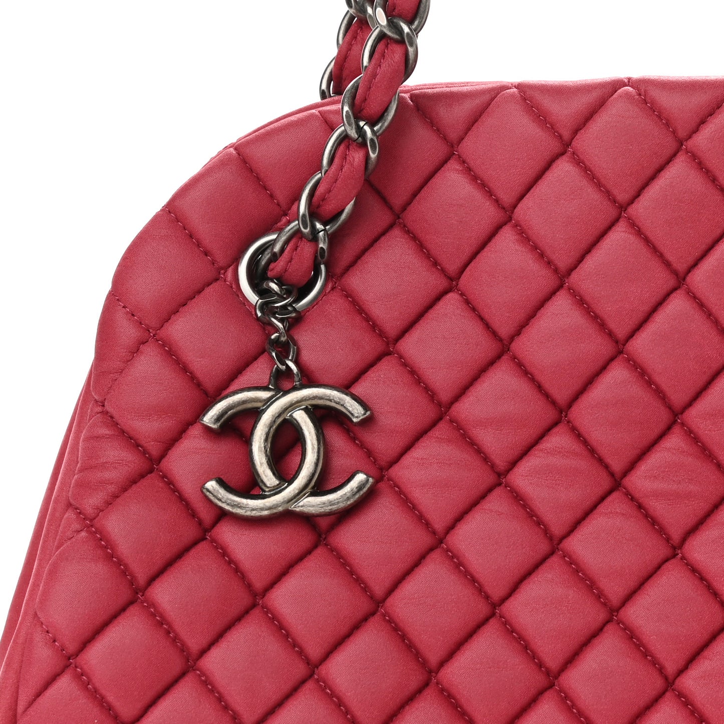 Iridescent Calfskin Quilted New Bubble Bowling Bag Fuchsia