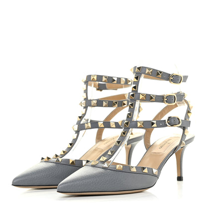 Valentino Garavani Pebbled Calfskin Rockstud Ankle Strap 65mm Pumps 36.5 Sky Sorbet 3 of 11