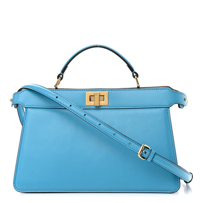 Fendi Vitello King Luxor Shiny Nappa Medium Peekaboo I SEE U East West Satchel Cyber Blue Light Rose 1 of 13