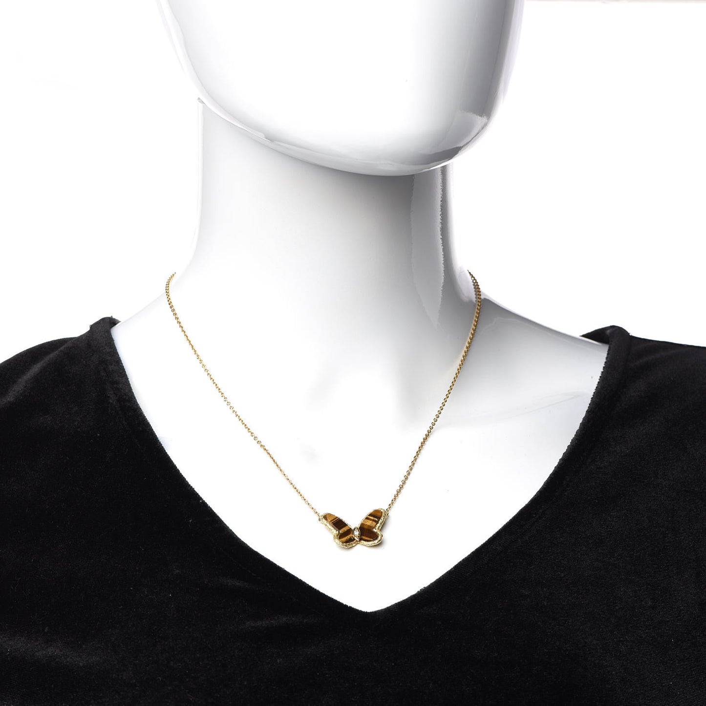 18K Yellow Gold Diamond Tiger's Eye Butterfly Pendant