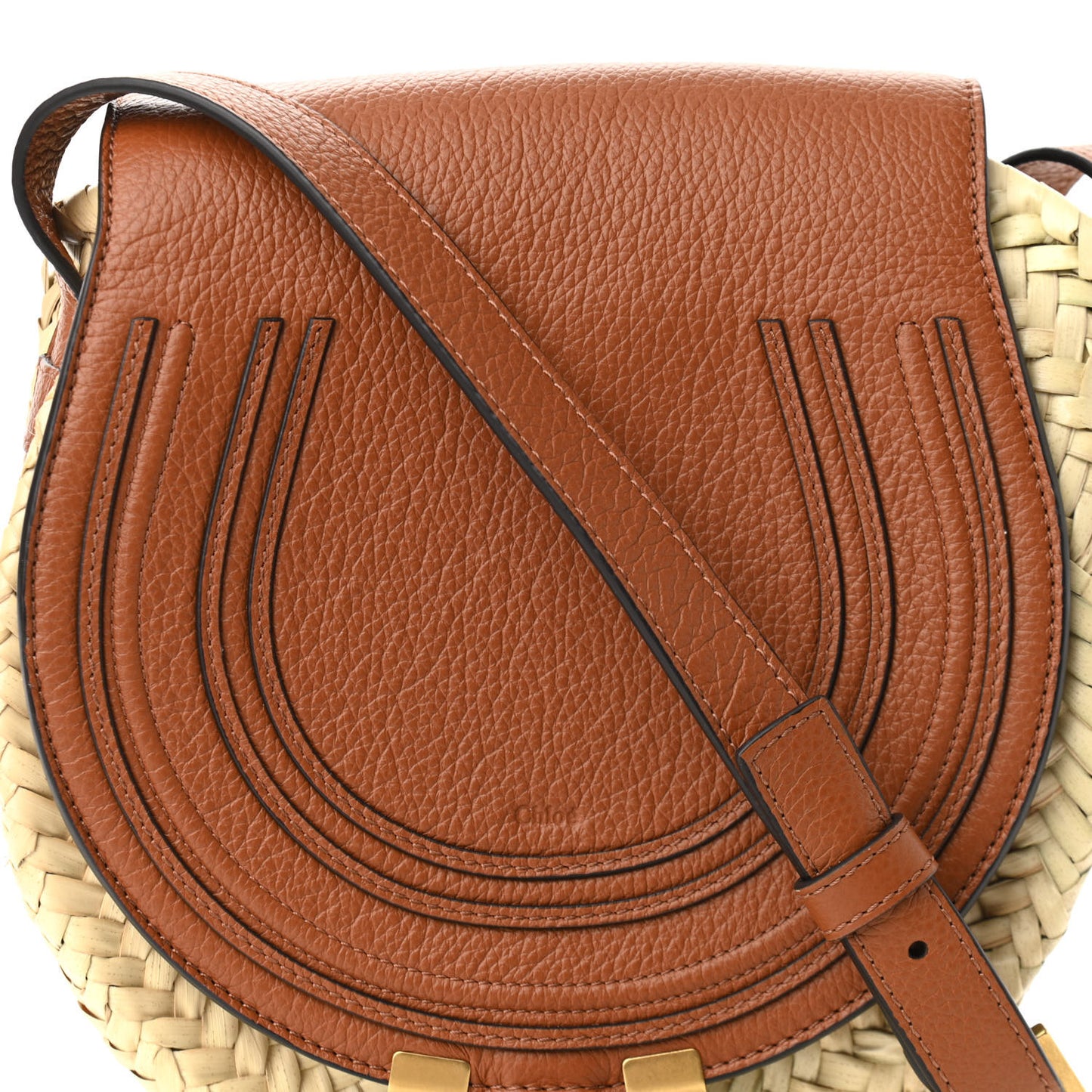 Raffia Small Grain Calfskin Small Marcie Basket Crossbody Tan