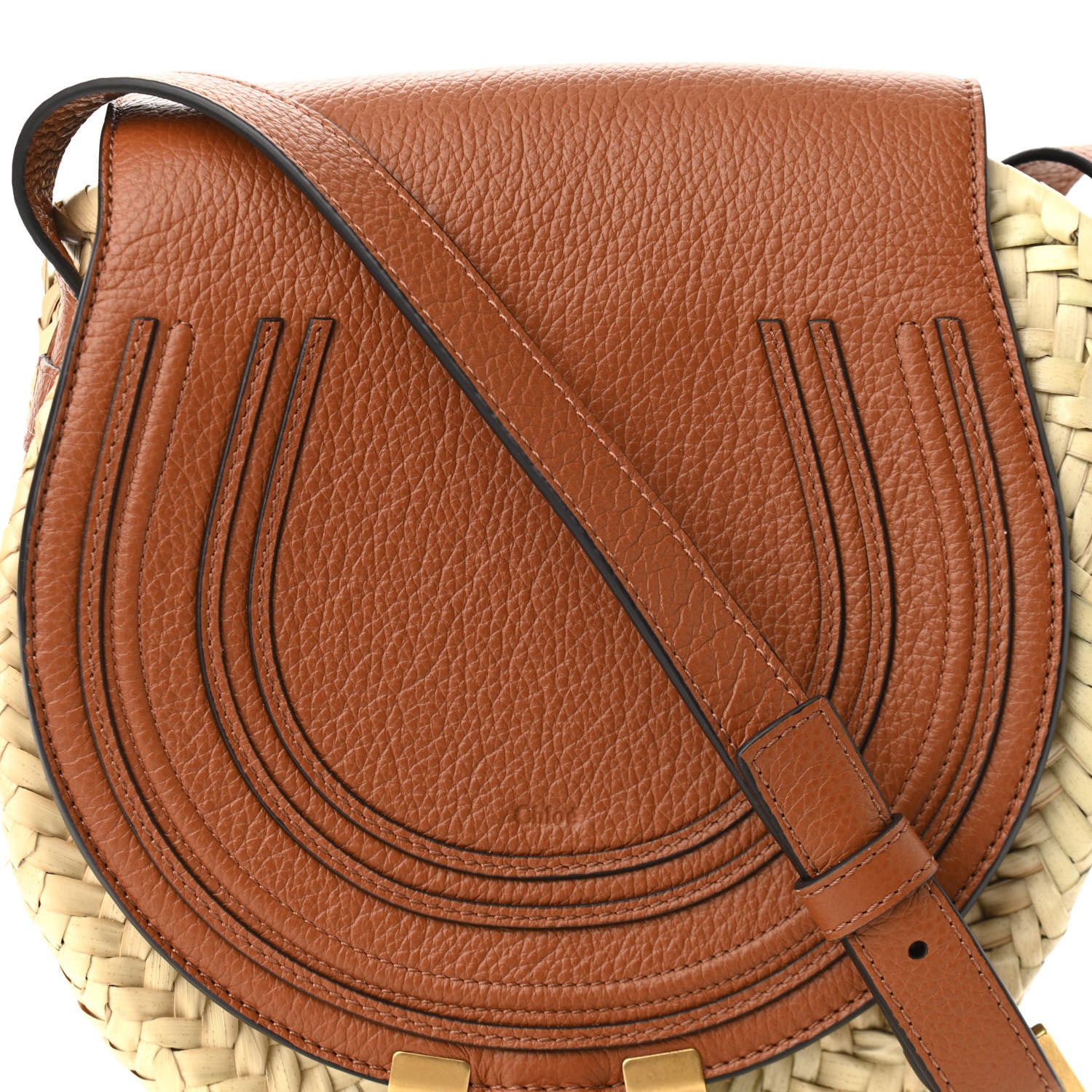 Chloe Raffia Small Grain Calfskin Small Marcie Basket Crossbody Tan 6 of 9
