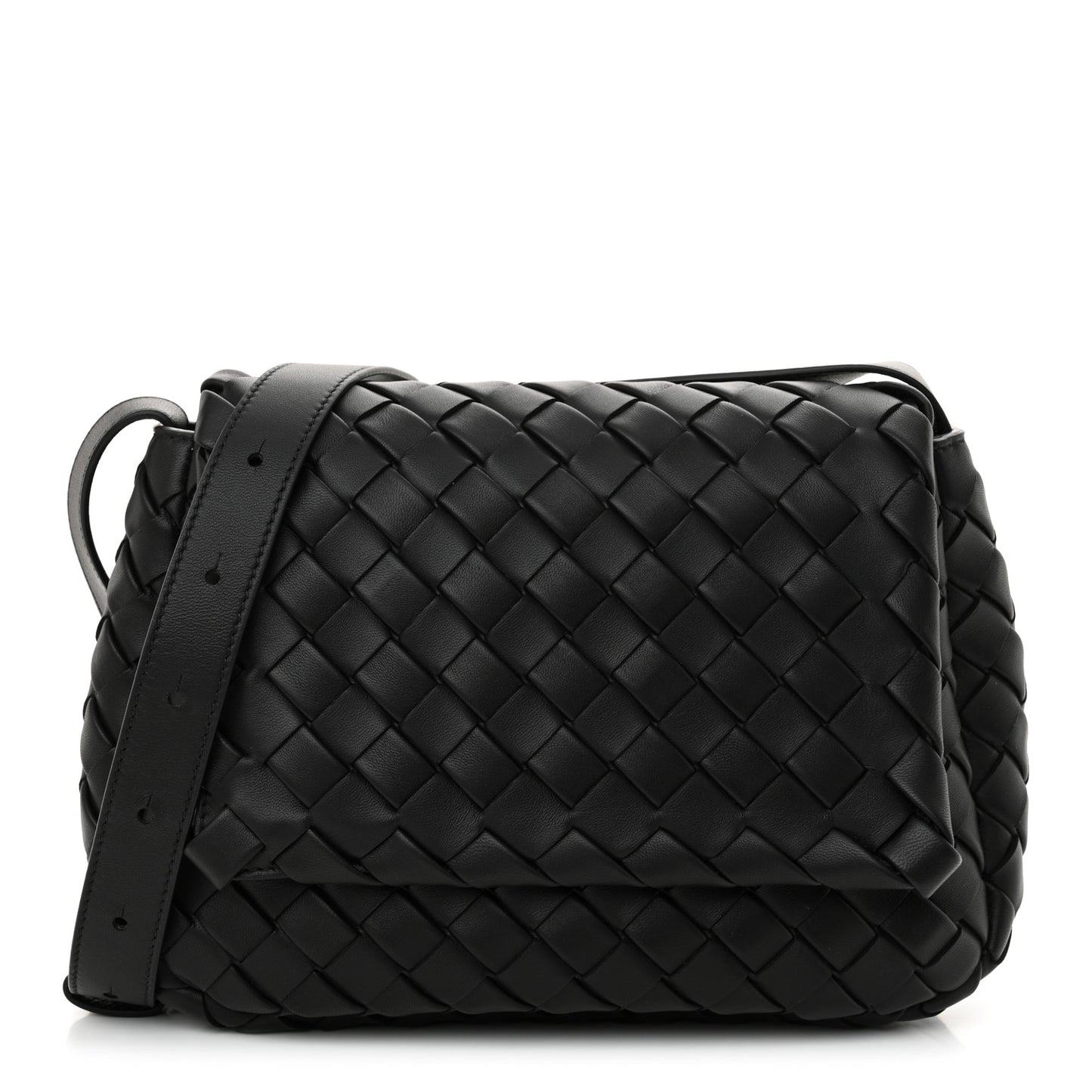 Nappa Intrecciato Small Cobble Messenger Bag Black