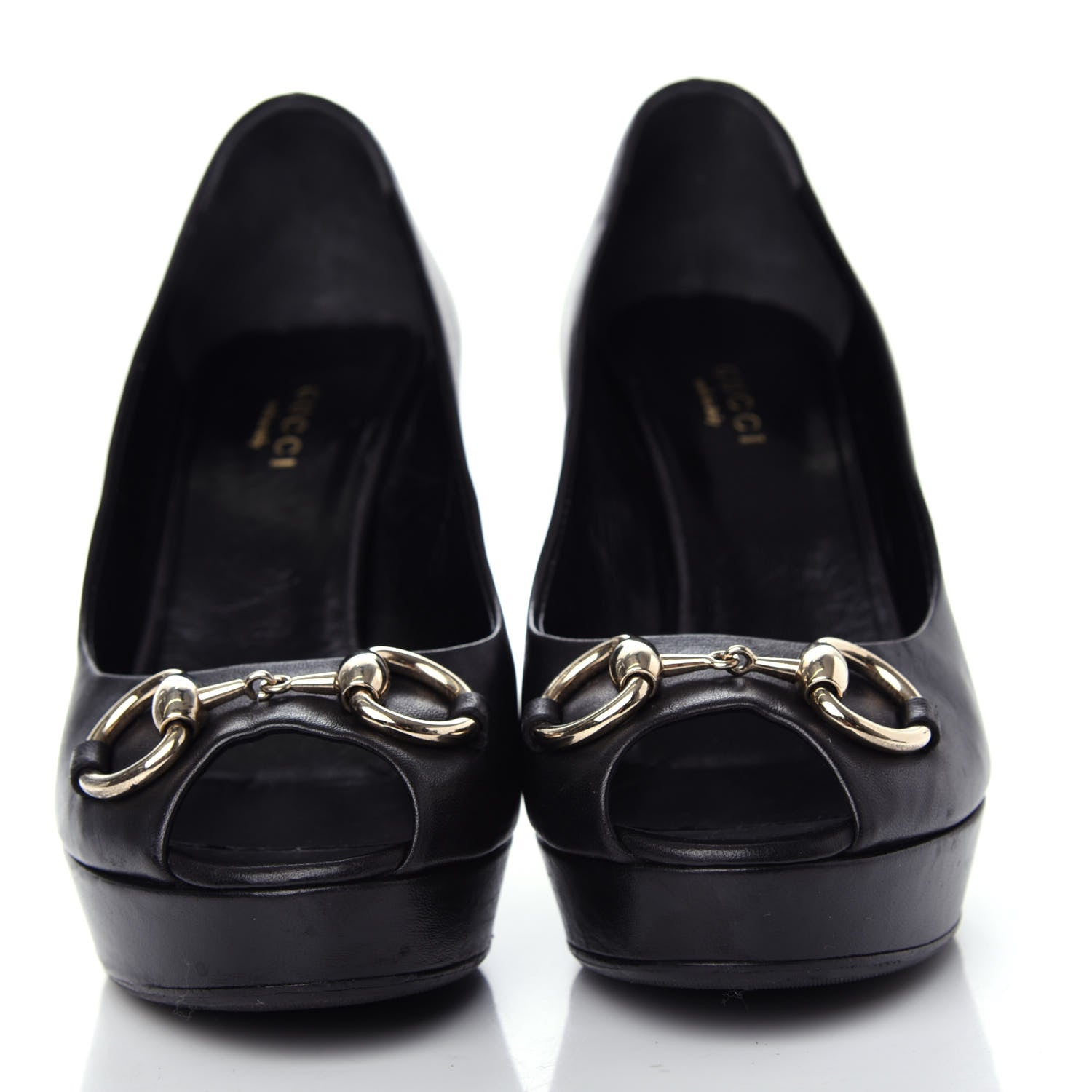 Gucci Nappa Horsebit Peep Toe Platform High Heel Pumps 36 Black 2 of 11