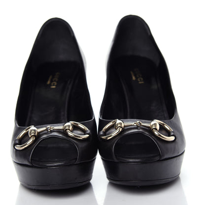Gucci Nappa Horsebit Peep Toe Platform High Heel Pumps 36 Black 2 of 11