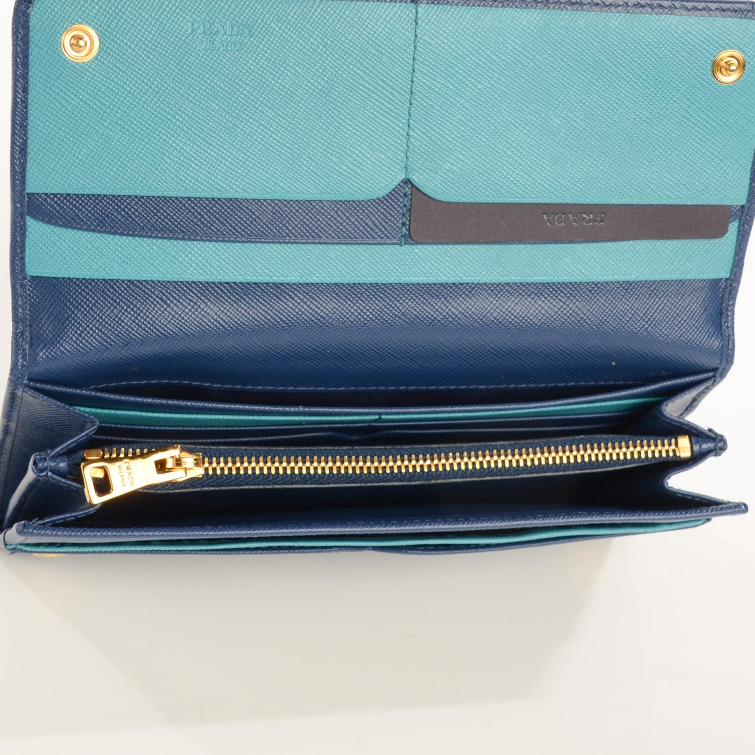 Prada Saffiano Bi-Color Trend Continental Wallet Bleuette Turchese 6 of 9