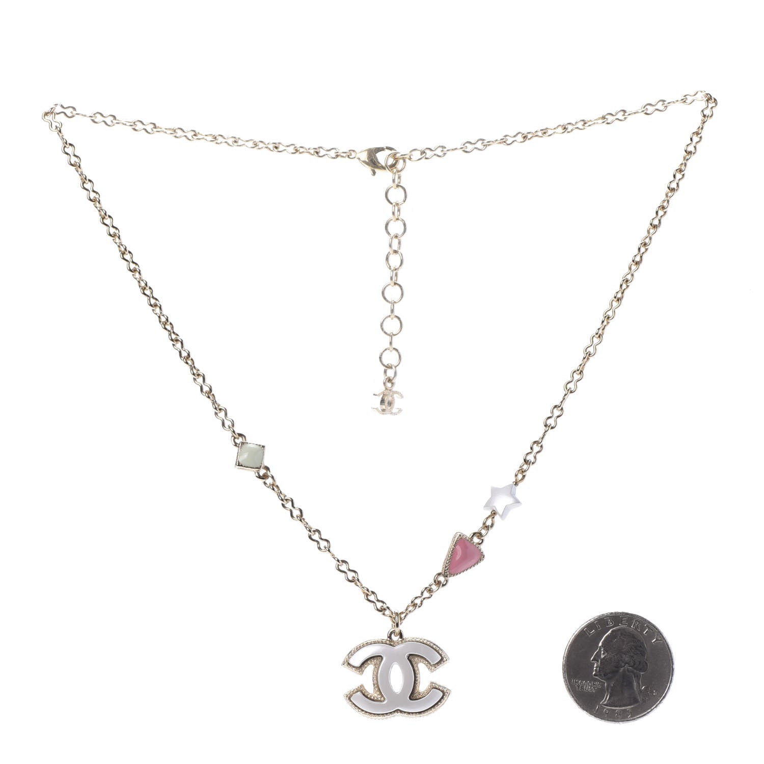 Chanel Resin Pearl Beaded CC Short Necklace Green White Pink 5 of 8