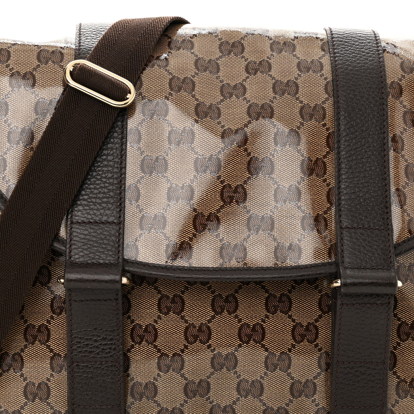 Crystal Monogram Medium Double Buckle Flap Messenger Beige Dark Brown